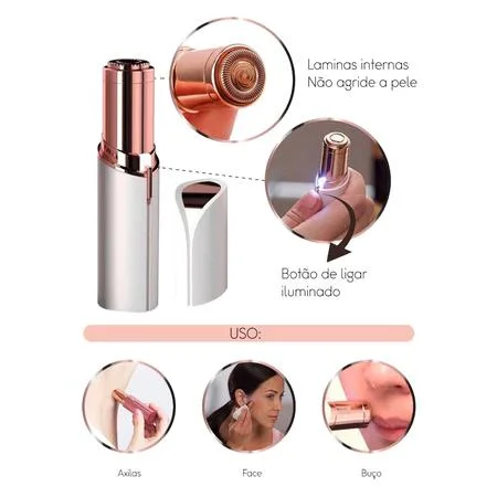 Depilador Elétrico Batom Indolor Portátil Facial Touch Removedor de Pêlos Indesejados Recarregável - Achou Resolveu - Ultilidades