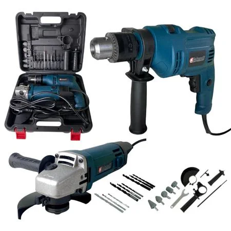 Kit Furadeira Parafusadeira 800w + Esmerilhadeira 650w 25pçs Com Maleta e Acessórios - Achou Resolveu - Ferramentas