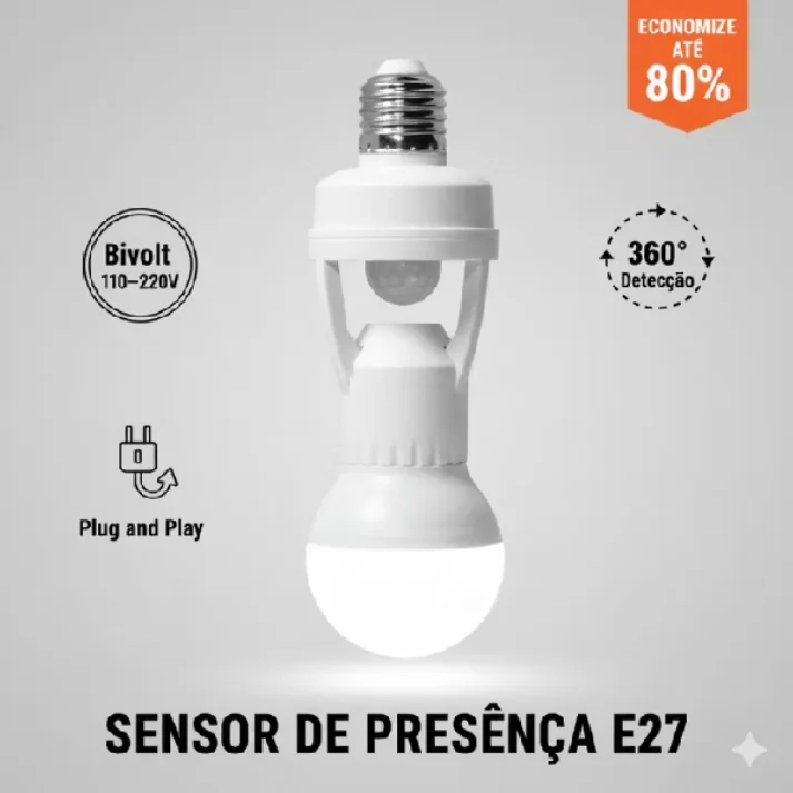 Kit Sensor de Movimento para lâmpada Soquete E27 sensor de presença Bivolt 110V~220V - Achou Resolveu - Utilidades domésticas