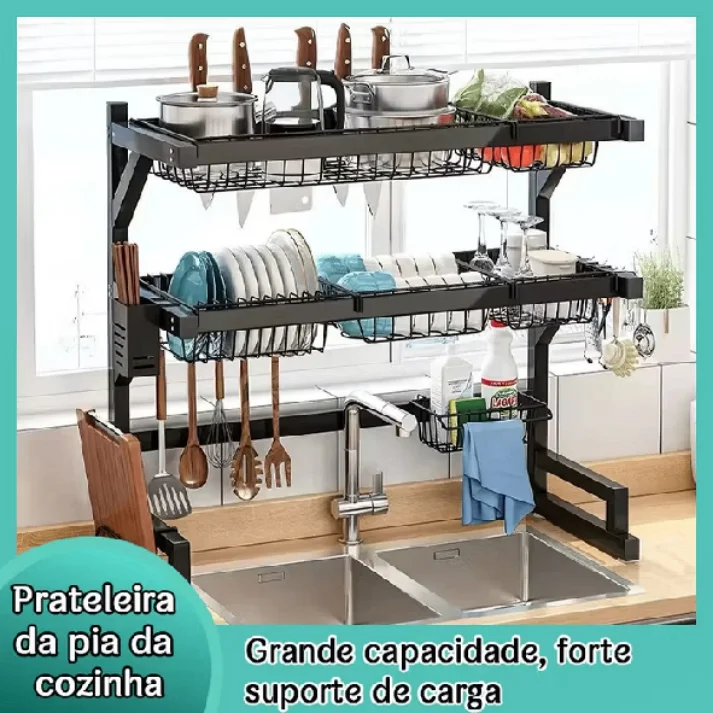 Escorredor Organizador de Louças Preto Aço Inoxidável Organizador Louça - Achou Resolveu - Utilidades domésticas