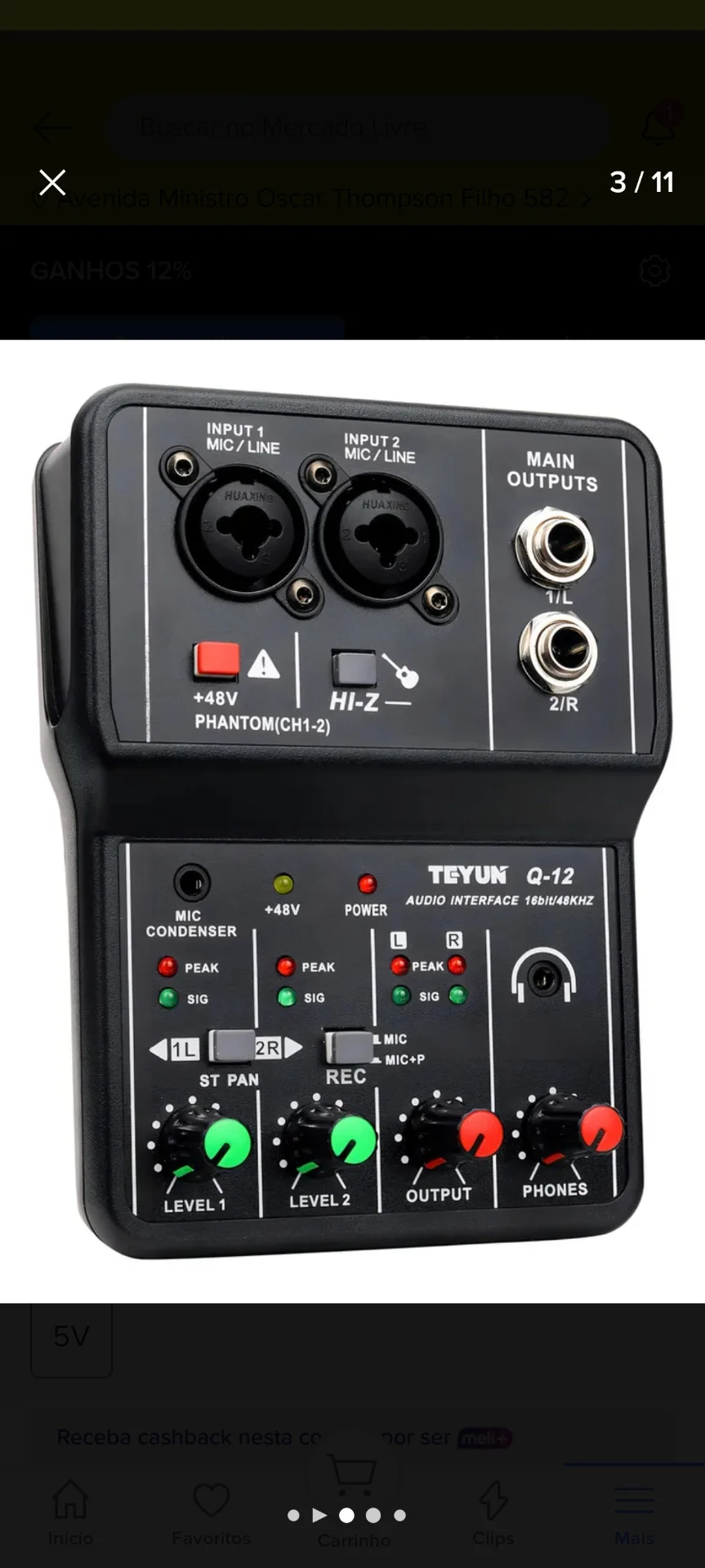 Interface de Áudio Teyun Q12 USB 2 Canais - CompraCerta - Interfaces de Áudio 