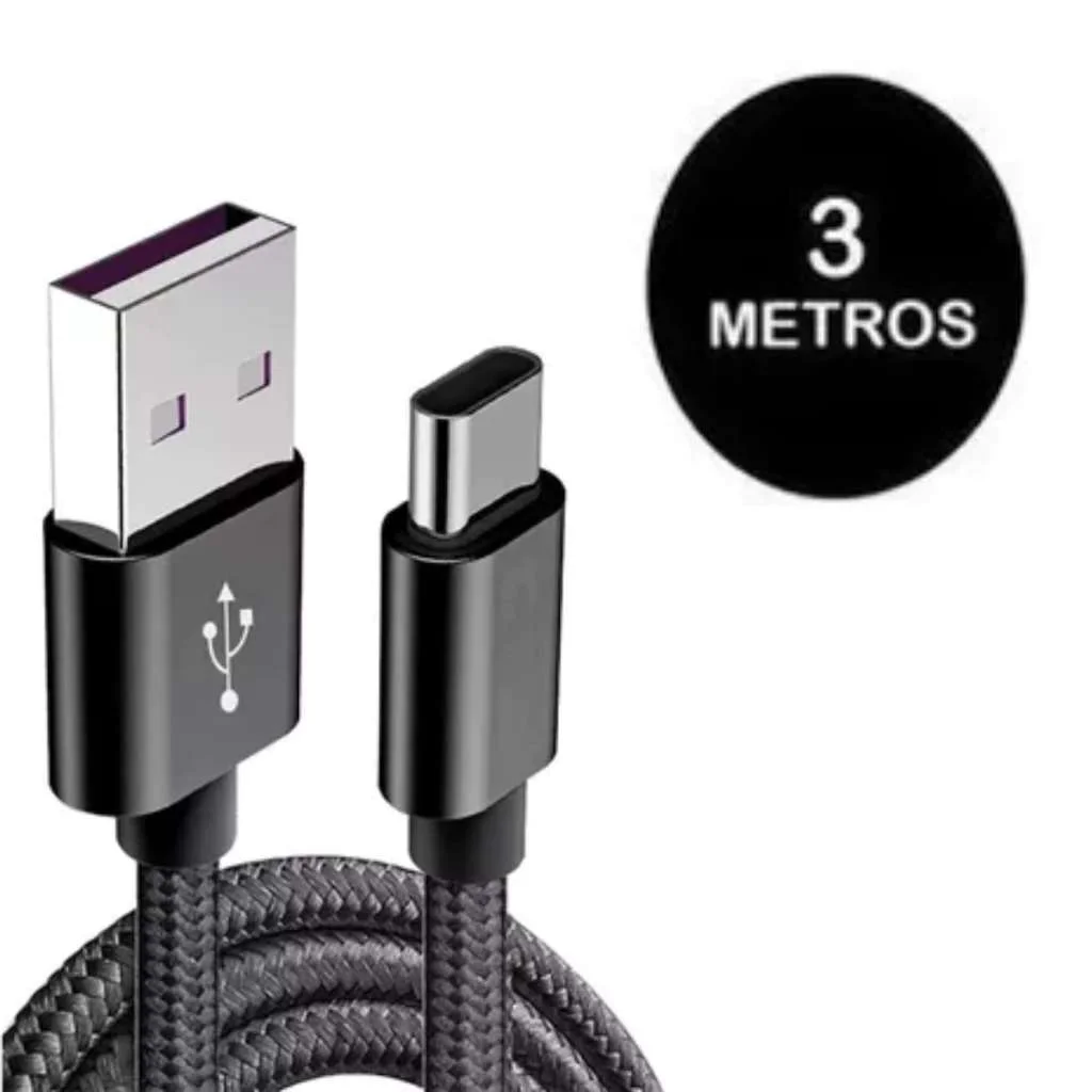Cabo USB-C 3 Metros Reforçado - Loja de Demonstração - Eletrônicos