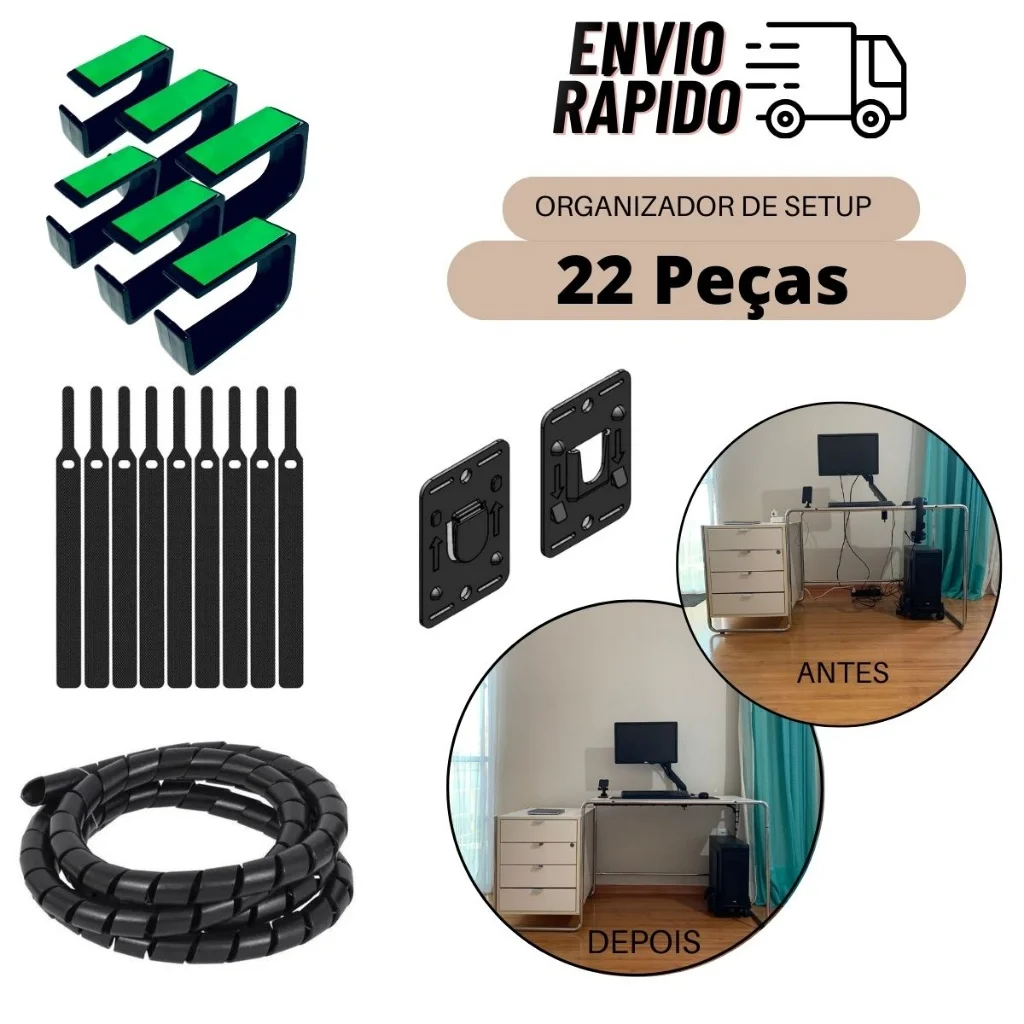 Kit organizador de fios e cabos para setup gamer 22 peças - Hub de Ofertas - Utilidades