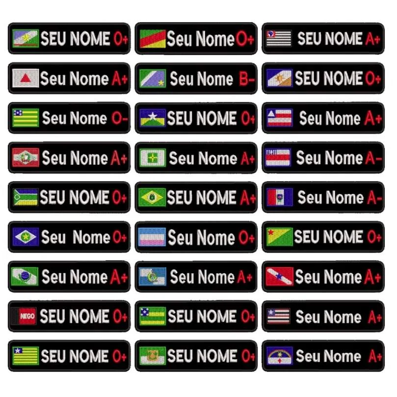 Patch Bordado Termocolante ou Fecho de Contato - Tarja Seu Estado + Seu Nome + Seu Tipo sanguíneo - Luiz Miranda - Esportes e Fitness