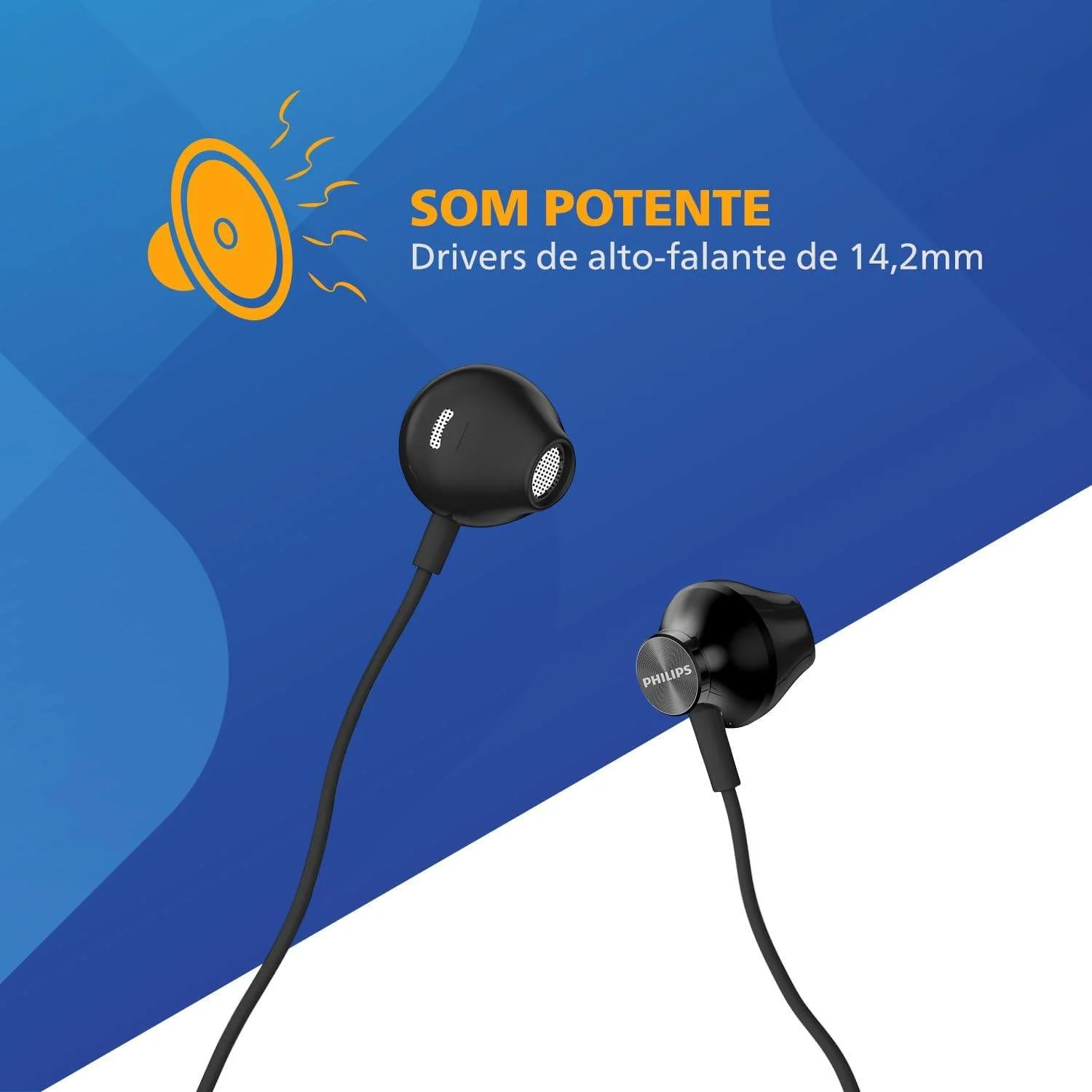 PHILIPS, Fone de Ouvido com Microfone, TAUE101BK/00, Com fio de 1,2 metros, intra-auricular, Preto - Mercado Mais - Eletrônicos 