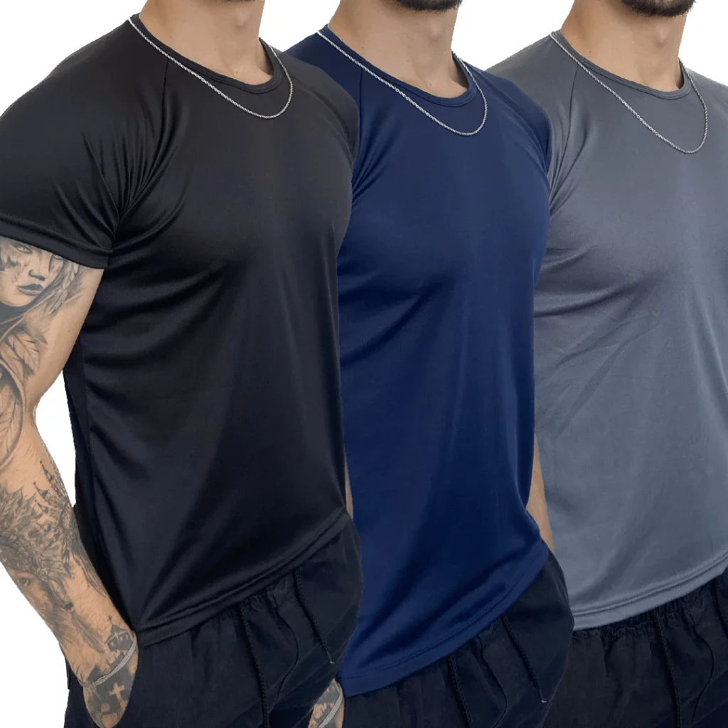 *Kit 3 Camisetas Dry Fit Masculina - Treino - Academia - Esportes - Exercícios*Até 9x Frete Grátis - Mercado Mais - Vestuário Masculino 