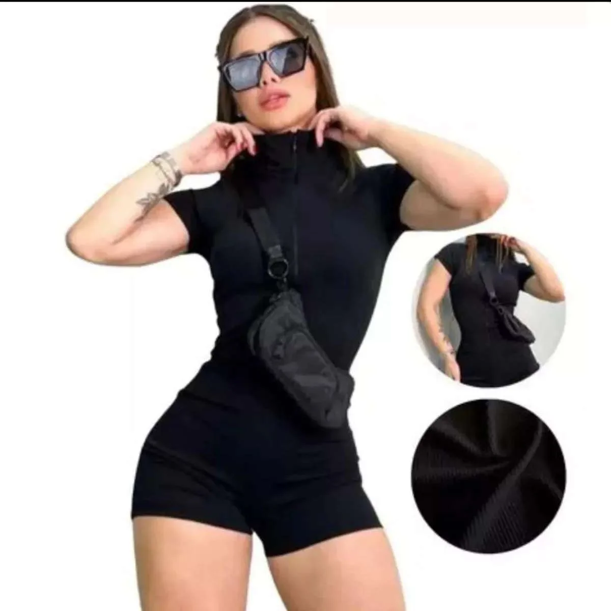 Macaquinho Feminino Moda Gringa Curto Ziper Academia Fitness - OfertasExplosivaseaqui - 💪 Fitness