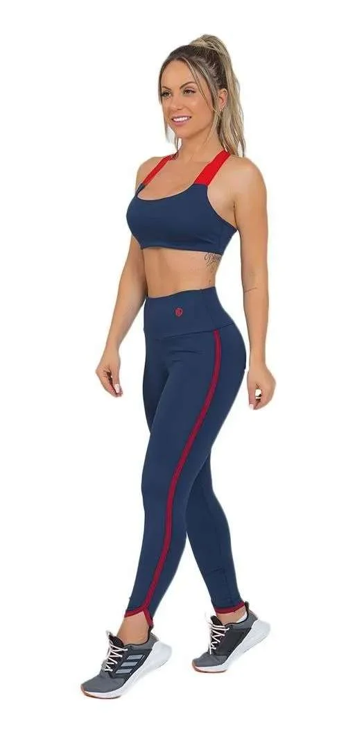 Conjunto Manalinda Fitness Top E Legging Azul Escuro - OfertasExplosivaseaqui - 💪 Fitness