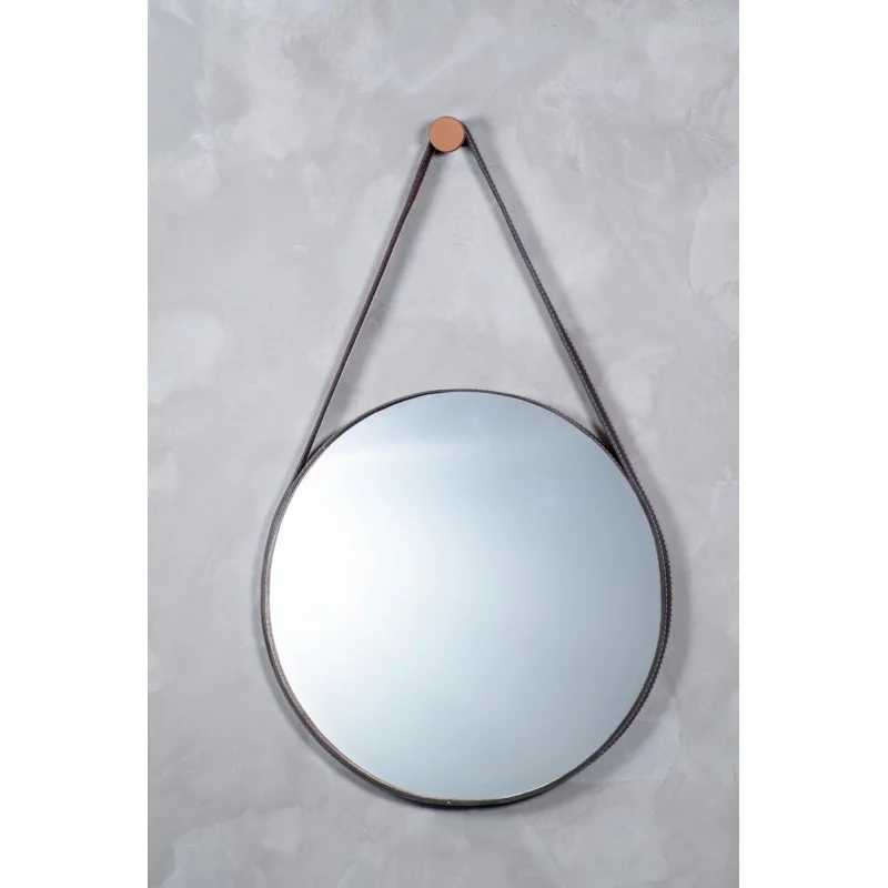 Espelho redondo com alça de Couro - Radarviralshop - Casa & Decoração 