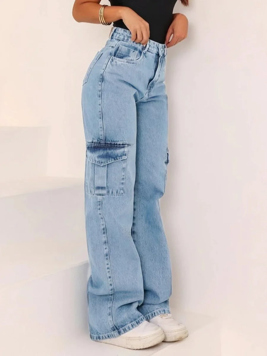Calça Wide Leg CARGO Jeans Feminina Cintura Alta pantalona - VARIET - Roupas