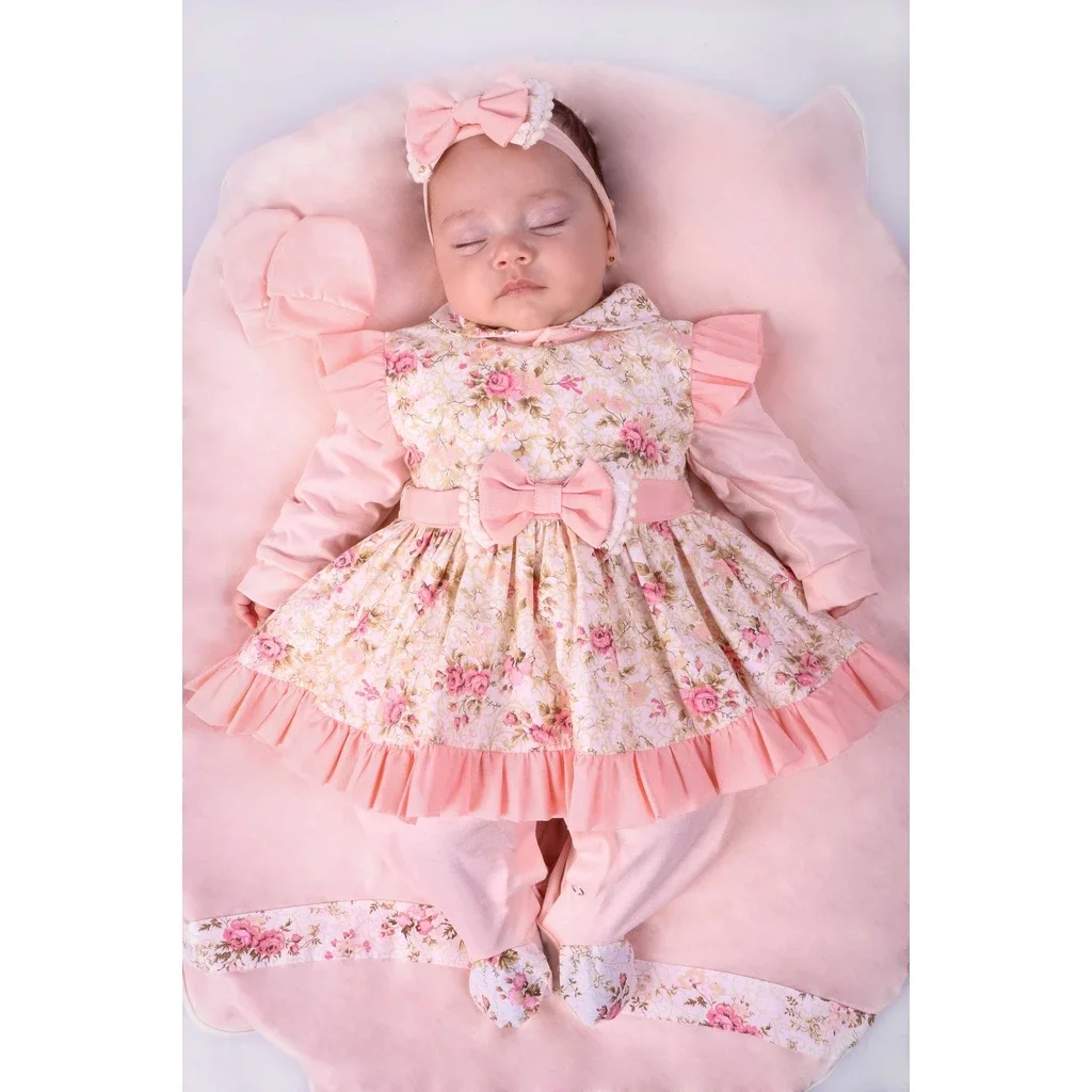 Saída Maternidade Floral Salmão para Bebê Menina – 5 Peças - Vitrine dos Achados - 👶 Maternidade